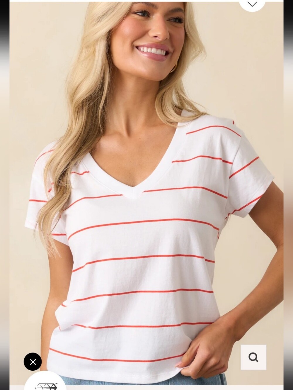 New Z Supply RED STRIPED COTTON MODERN V-NECK TEE Small - Picture 1 of 7